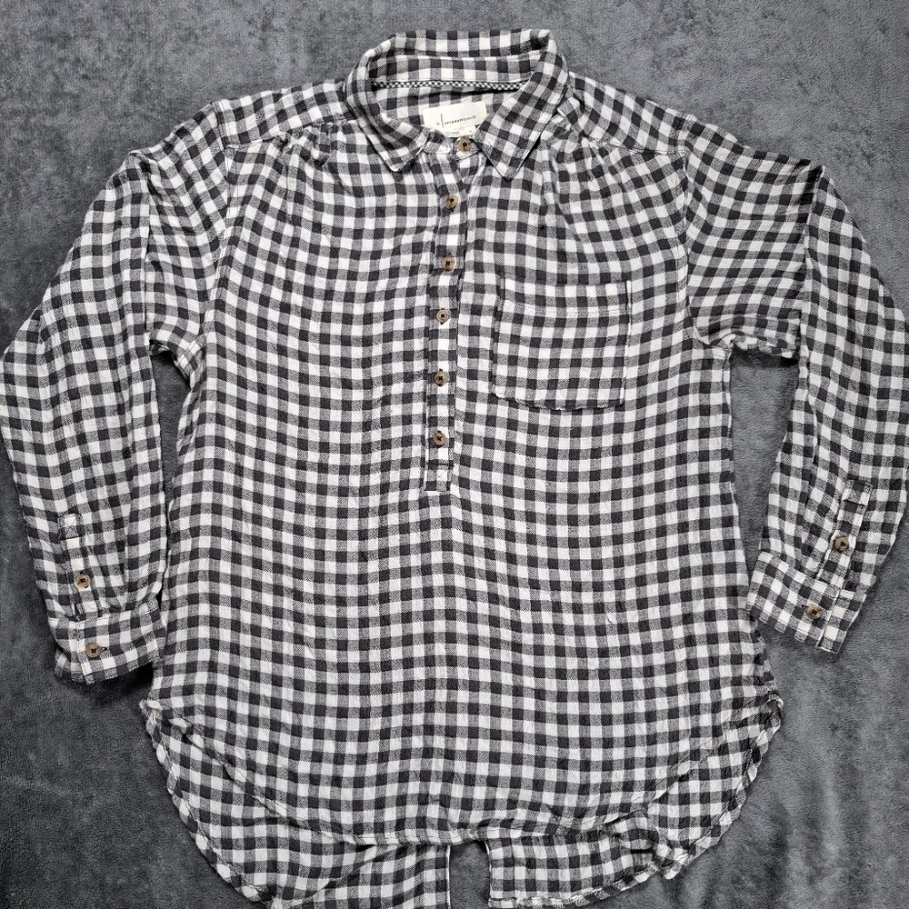 Anthropologie Isadora Button Back Tunic Gray Checkered Womens Size S Boho Chic - Picture 12 of 14